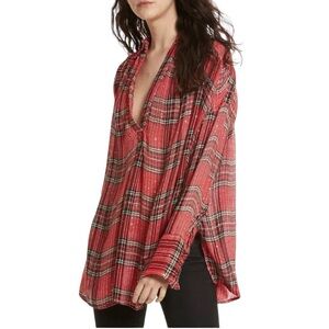 Free People Fearless Love Sequins Blouse Red